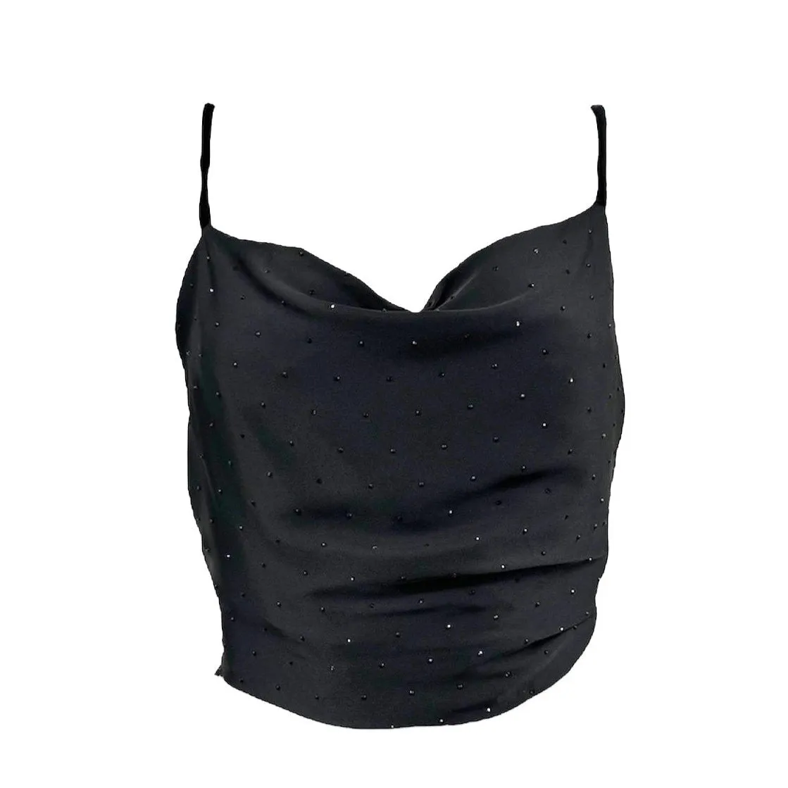 Black Satin Tank with Crystals