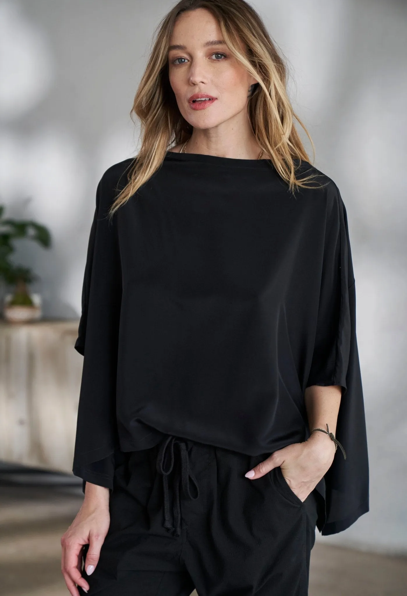 Black Silk Square Top - Sale