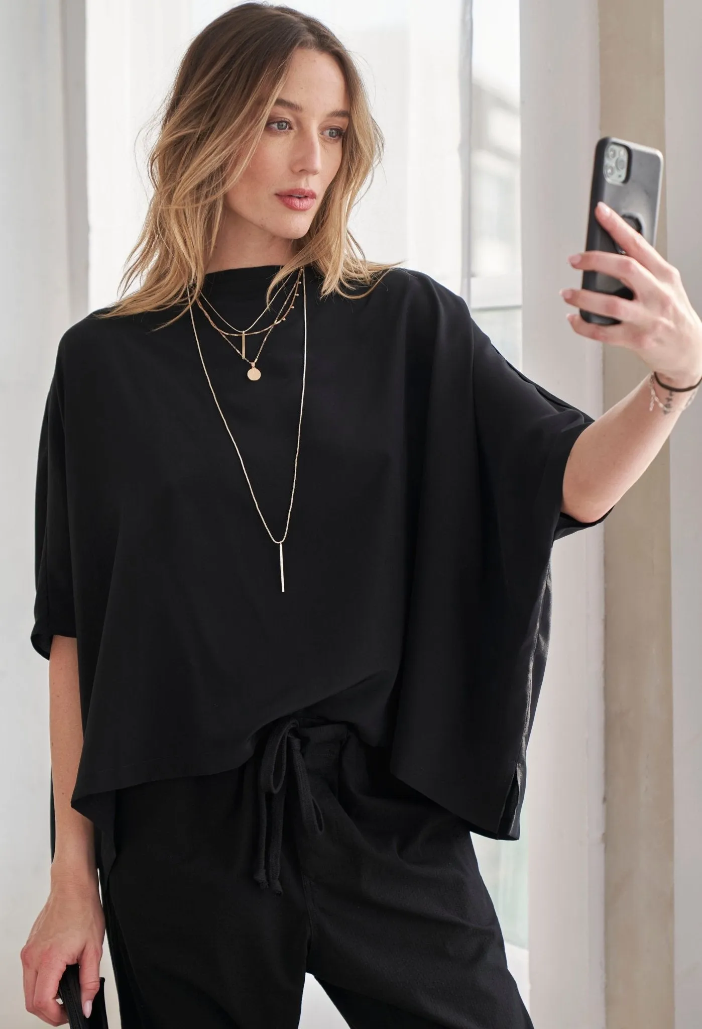 Black Silk Square Top - Sale