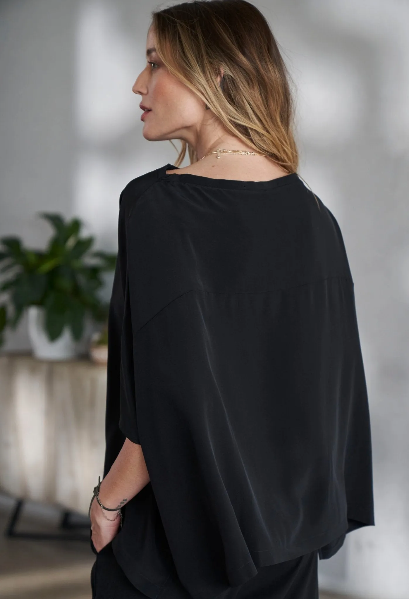 Black Silk Square Top - Sale