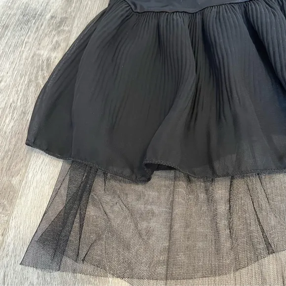 Black Slip Underdress with Mini Pleat and Tulle Layers, Size M/L