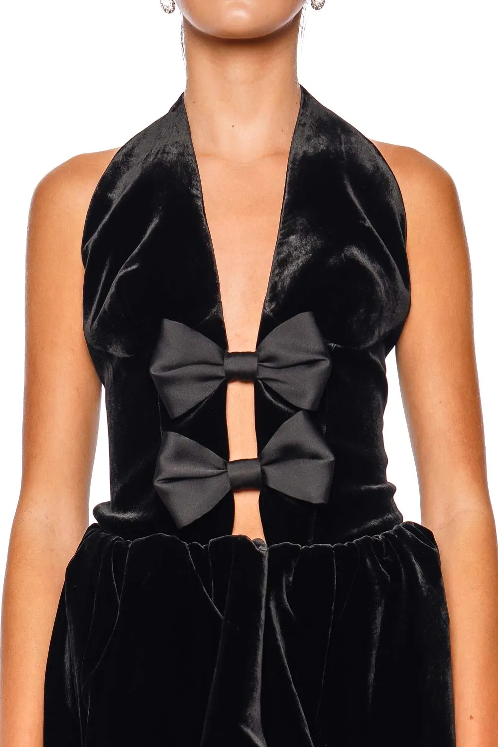 Black Velvet Bow Halter Top