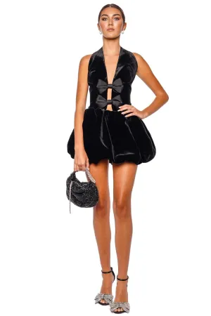 Black Velvet Bow Halter Top