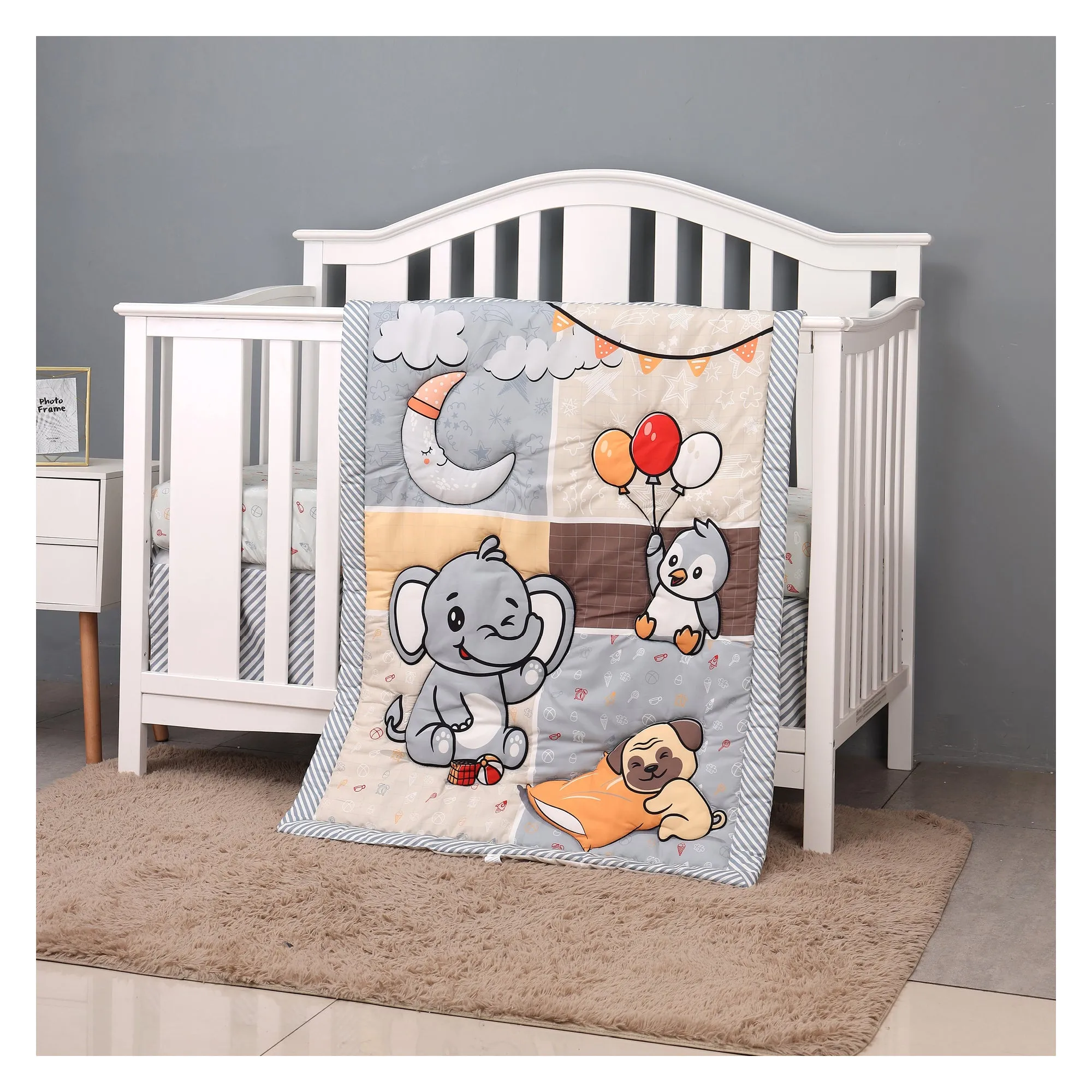 Boobeyeh 5-Piece elephant nursery crib bedding set for babies