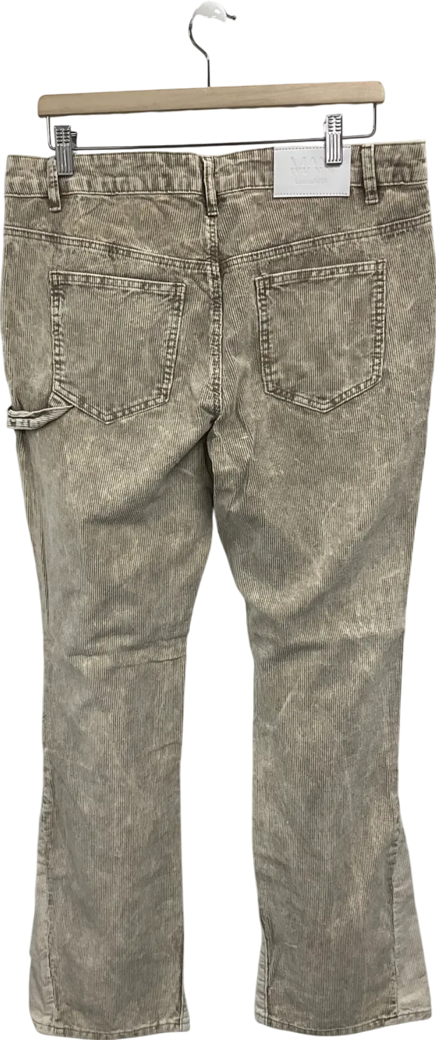 boohooMan Cream Slim Flare Carpenter Colour Block Acid Wash Cord Trouser W34