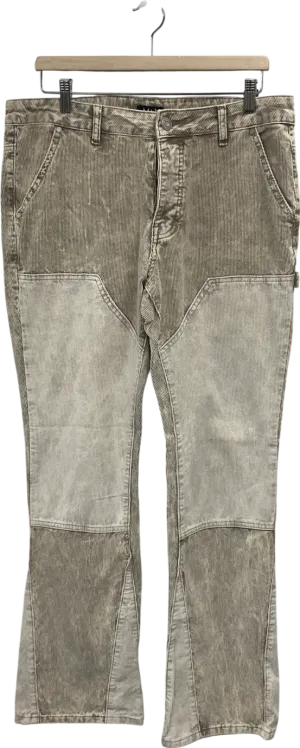 boohooMan Cream Slim Flare Carpenter Colour Block Acid Wash Cord Trouser W34