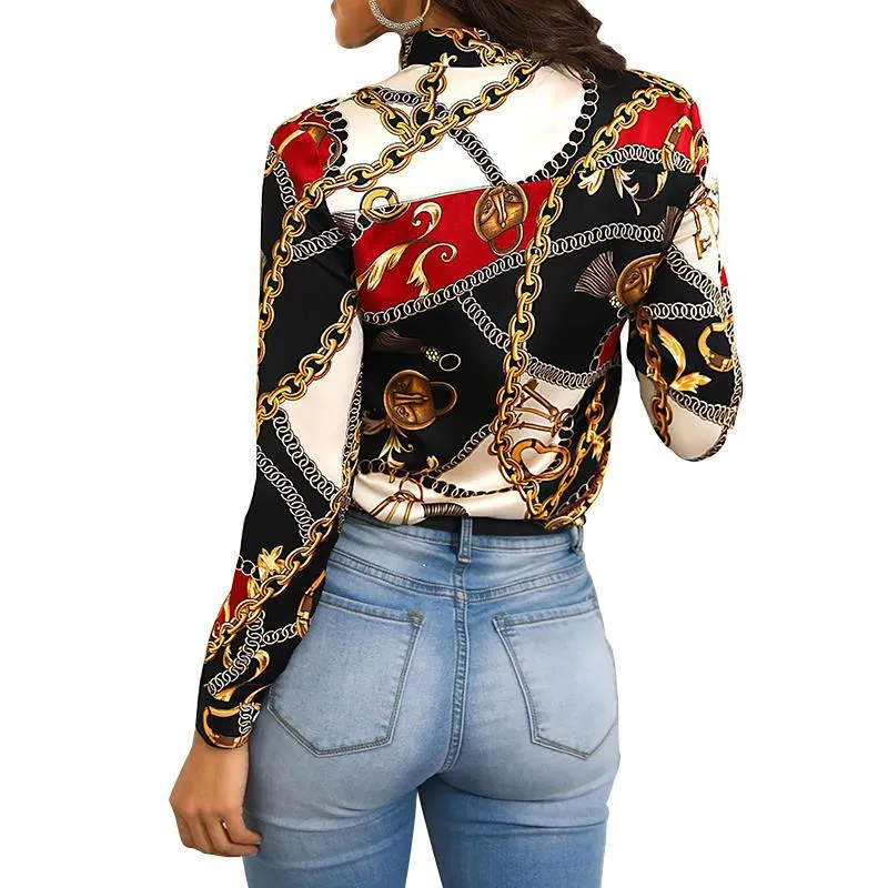 Bow Tie Chain Print Blouse