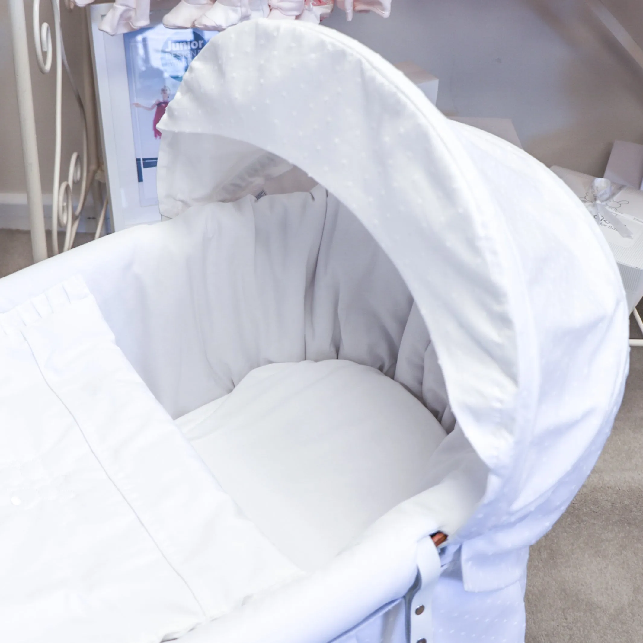 Box Pleat Moses Basket Dressing Set & Mattress