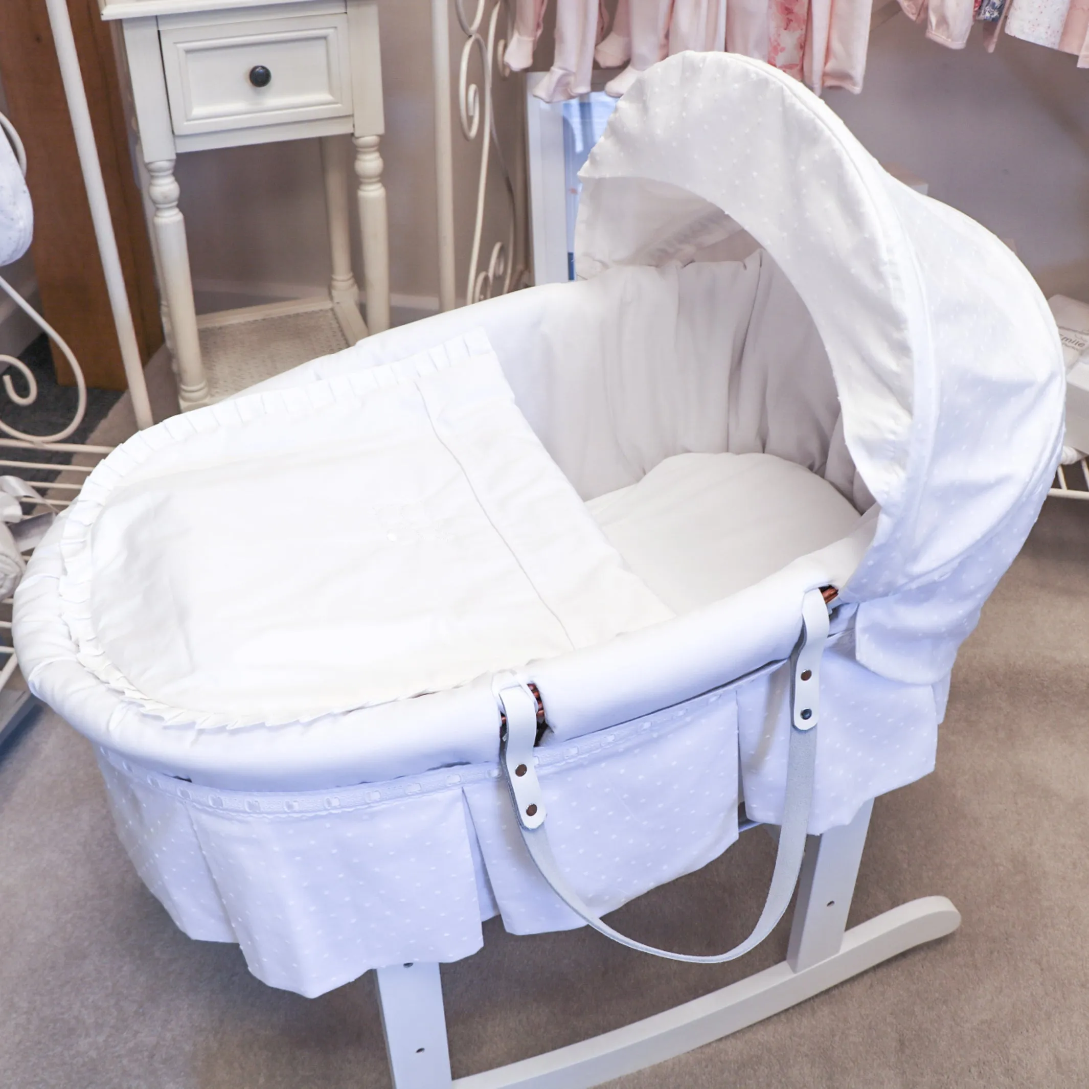 Box Pleat Moses Basket Dressing Set & Mattress