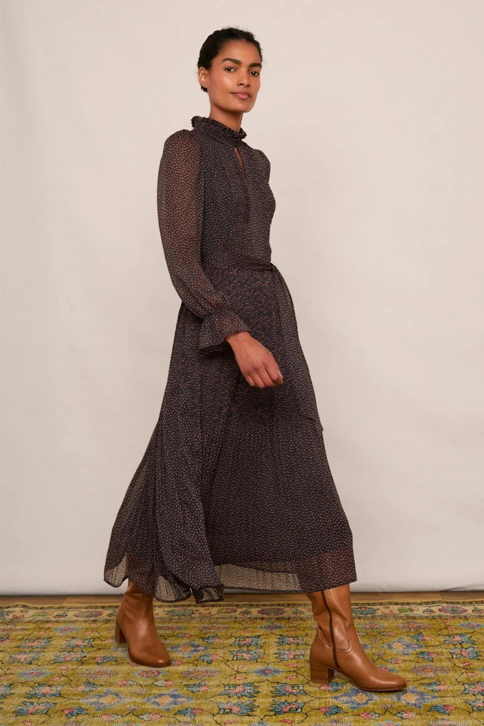Brianna Pleat Dress - Black/Brick