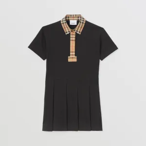 Burberry Black Vintage Check Trim Piqué Polo Dress
