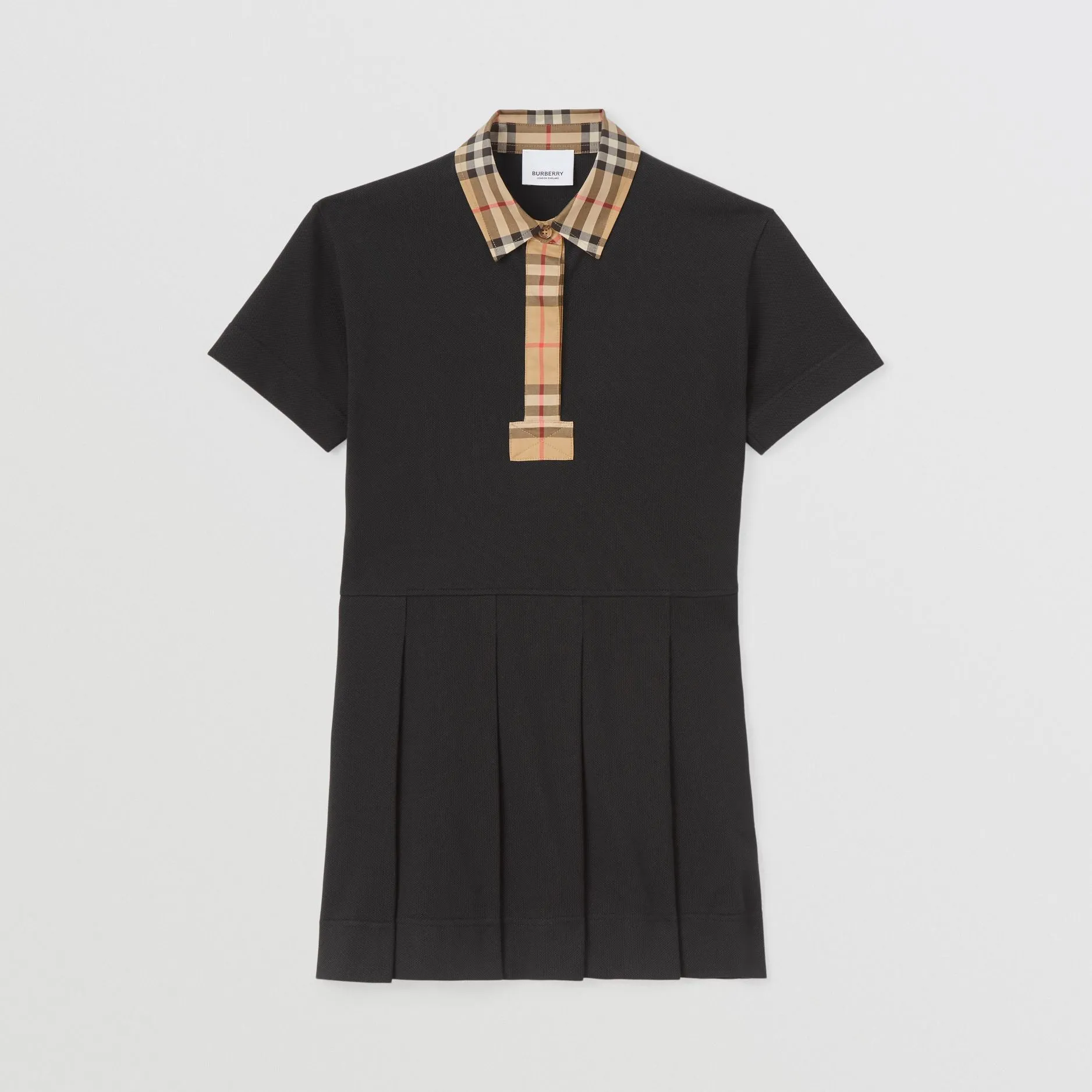 Burberry Black Vintage Check Trim Piqué Polo Dress