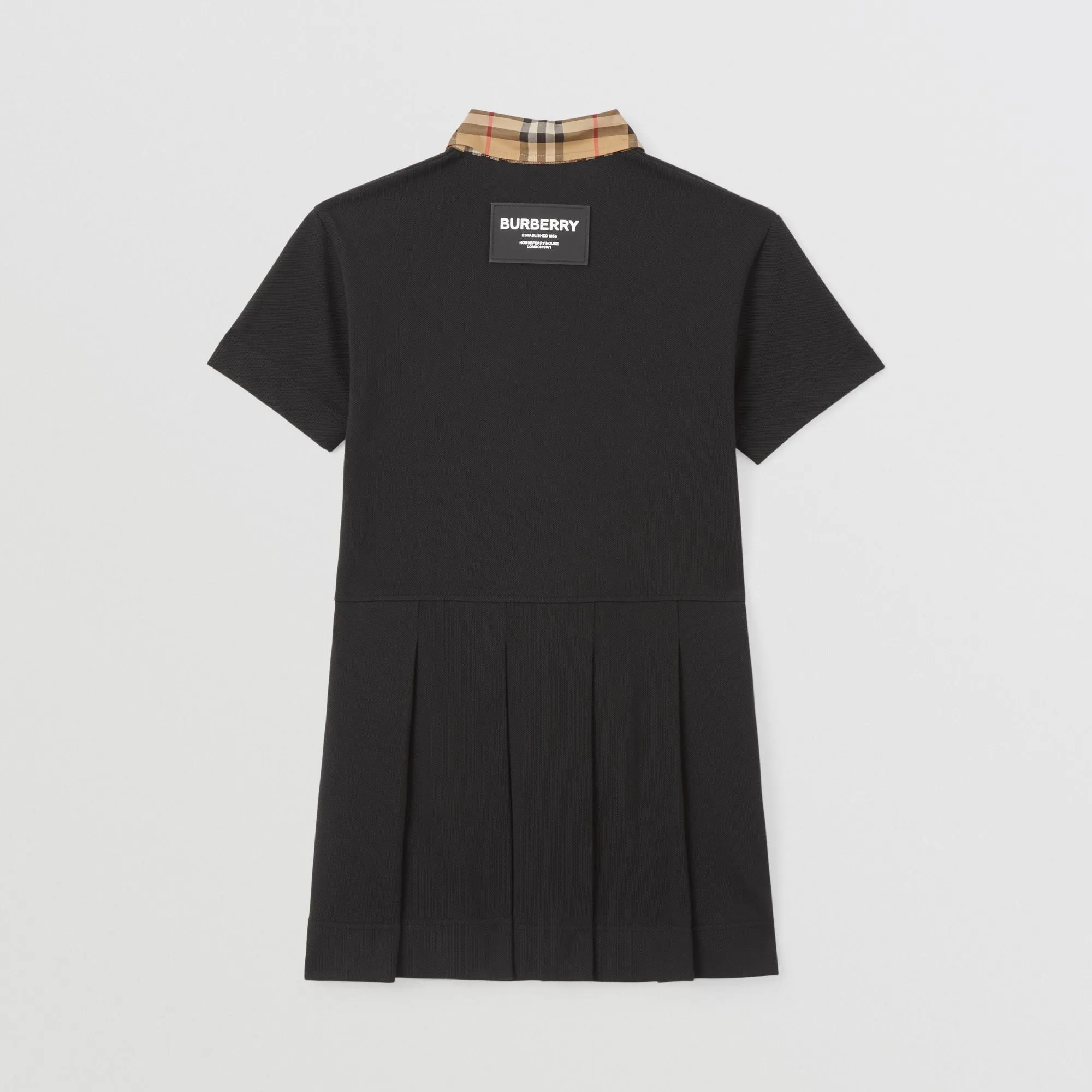 Burberry Black Vintage Check Trim Piqué Polo Dress