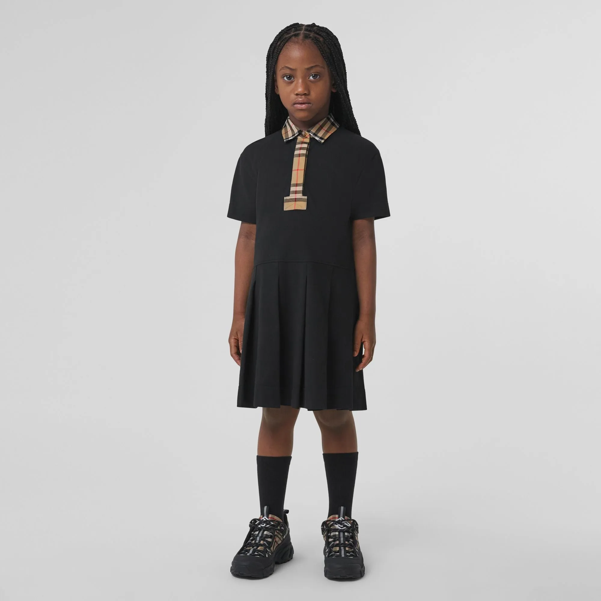 Burberry Black Vintage Check Trim Piqué Polo Dress