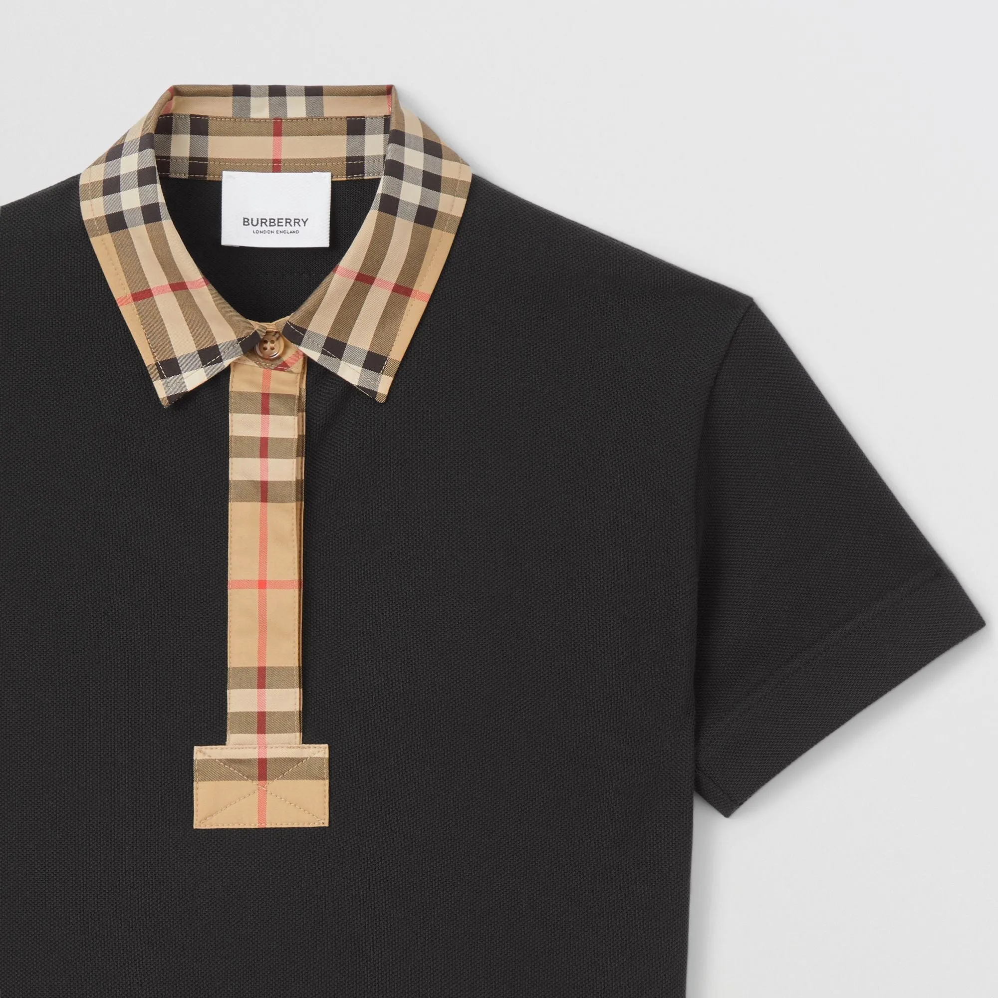 Burberry Black Vintage Check Trim Piqué Polo Dress