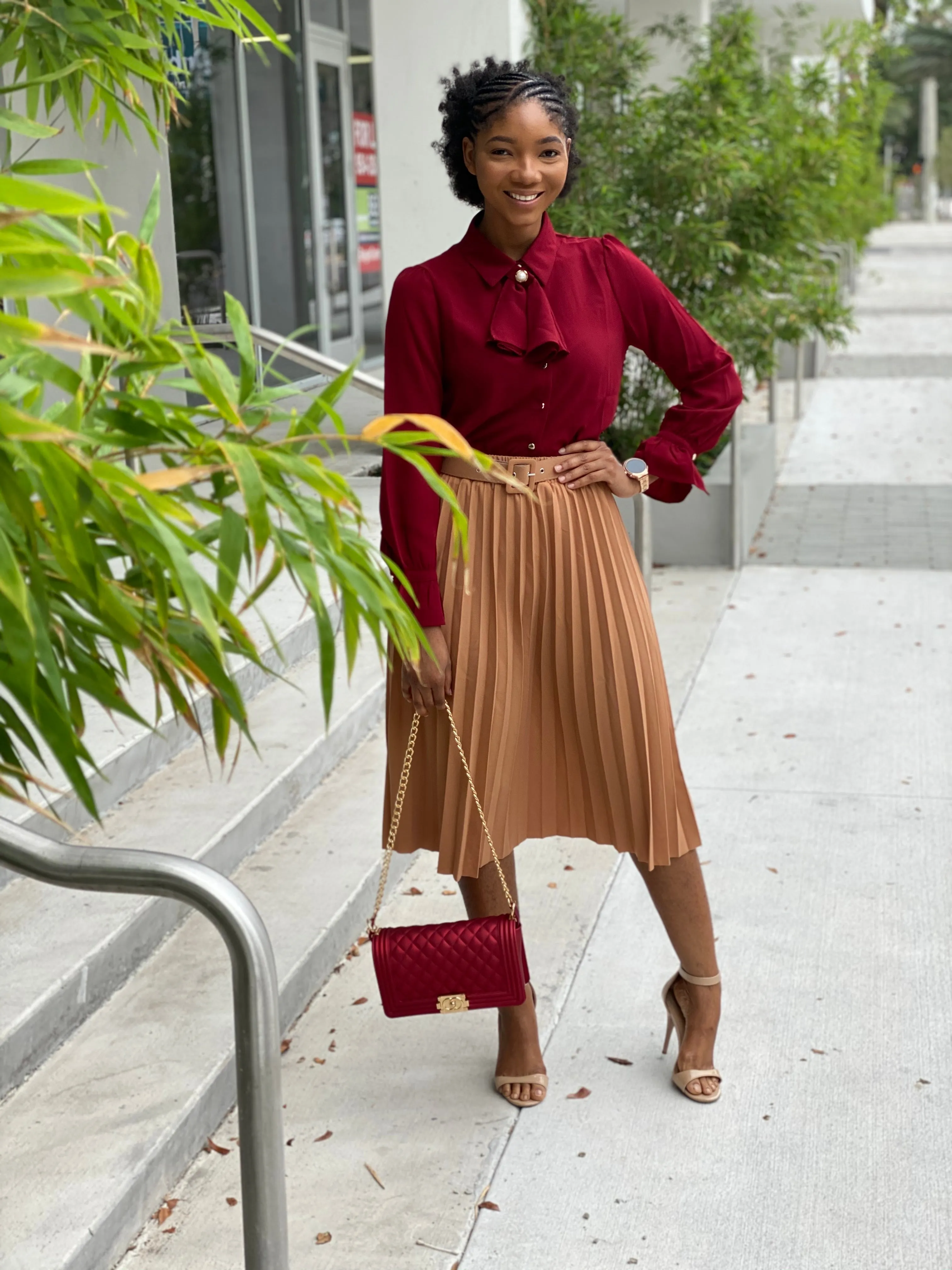 Burgundy bow Blouse