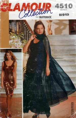 Butterick 4510 Womens Sheath Dress Overskirt & Stole 1980s Vintage Sewing Pattern Size 6 - 10 UNCUT Factory Folded