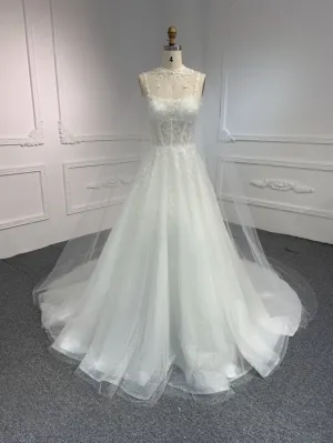 BYG#Y2326 LACE BEADINGS A LINE WEDDING DRESS WITH shawl
