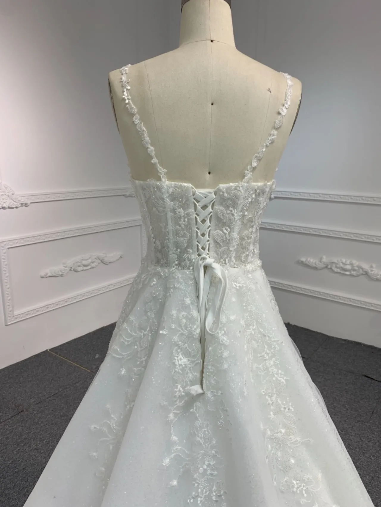 BYG#Y2326 LACE BEADINGS A LINE WEDDING DRESS WITH shawl