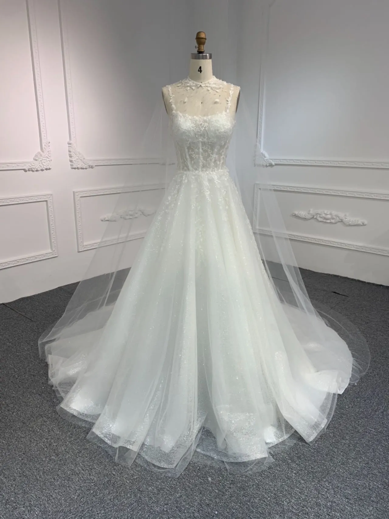 BYG#Y2326 LACE BEADINGS A LINE WEDDING DRESS WITH shawl