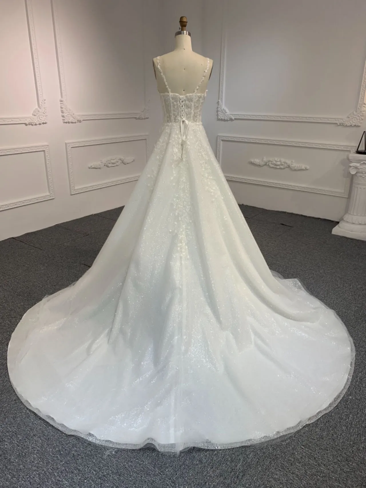 BYG#Y2326 LACE BEADINGS A LINE WEDDING DRESS WITH shawl