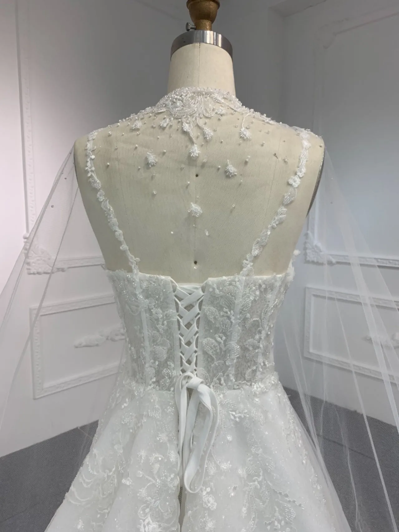 BYG#Y2326 LACE BEADINGS A LINE WEDDING DRESS WITH shawl