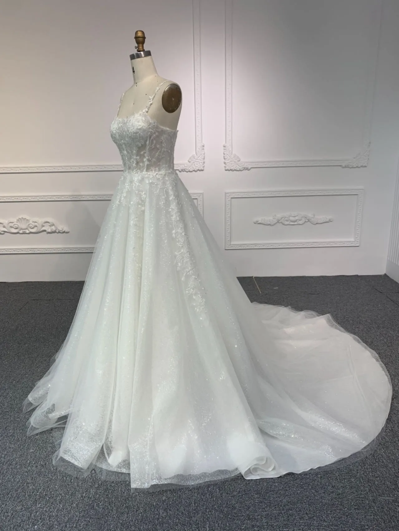 BYG#Y2326 LACE BEADINGS A LINE WEDDING DRESS WITH shawl