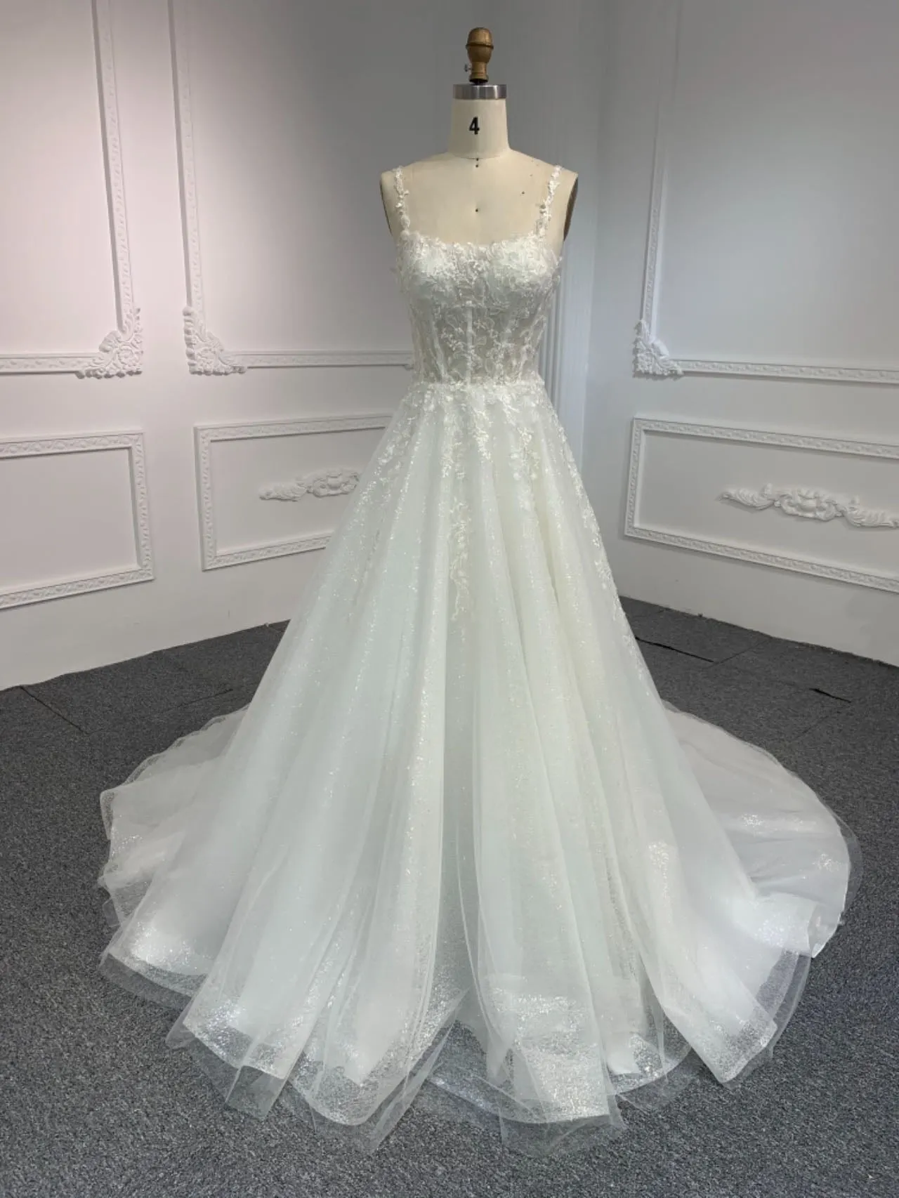 BYG#Y2326 LACE BEADINGS A LINE WEDDING DRESS WITH shawl