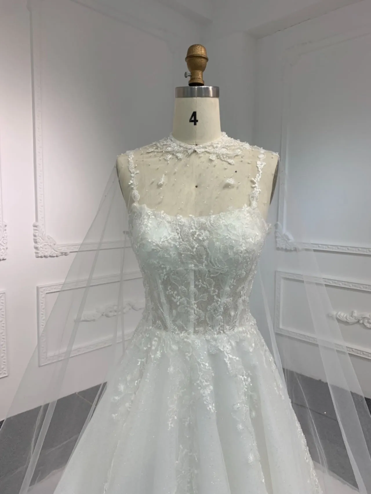 BYG#Y2326 LACE BEADINGS A LINE WEDDING DRESS WITH shawl