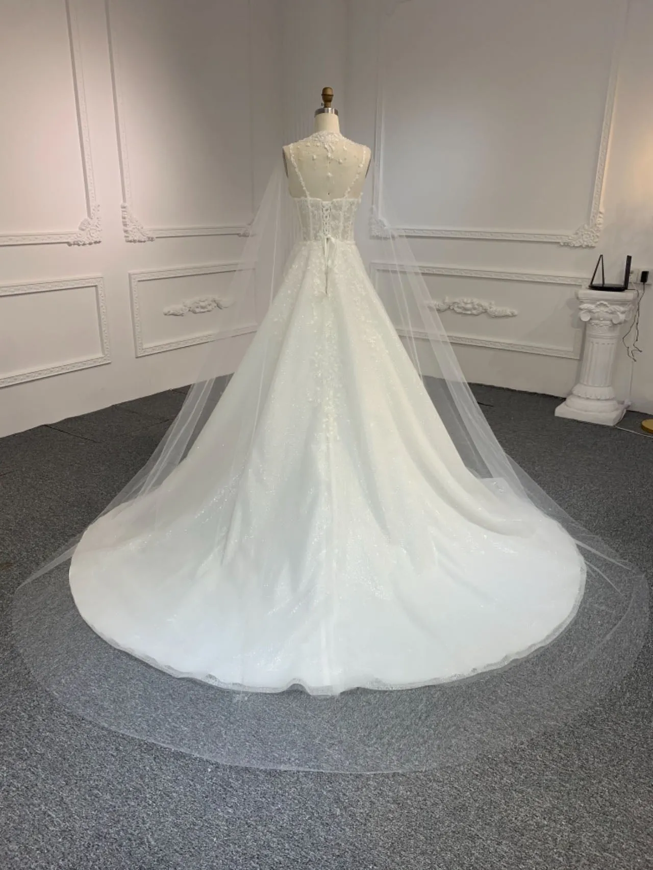 BYG#Y2326 LACE BEADINGS A LINE WEDDING DRESS WITH shawl