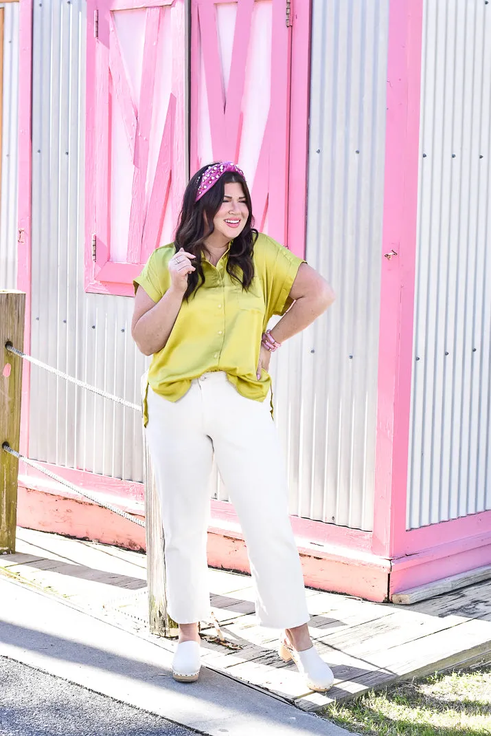 Callie Silky Button Down in Citron