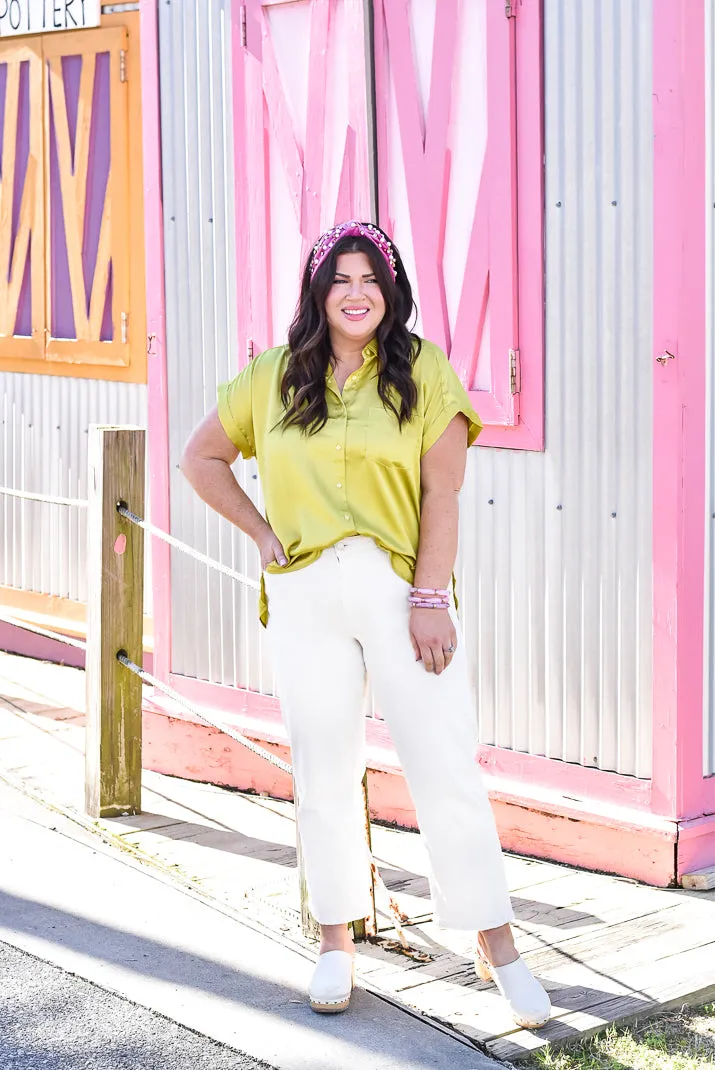 Callie Silky Button Down in Citron
