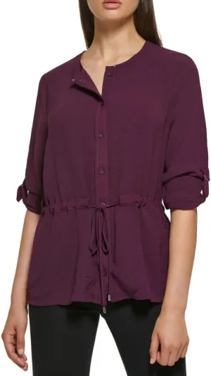 Calvin Klein Womens Roll Sleeve Blouse w/ Tie Waist M2FA8652