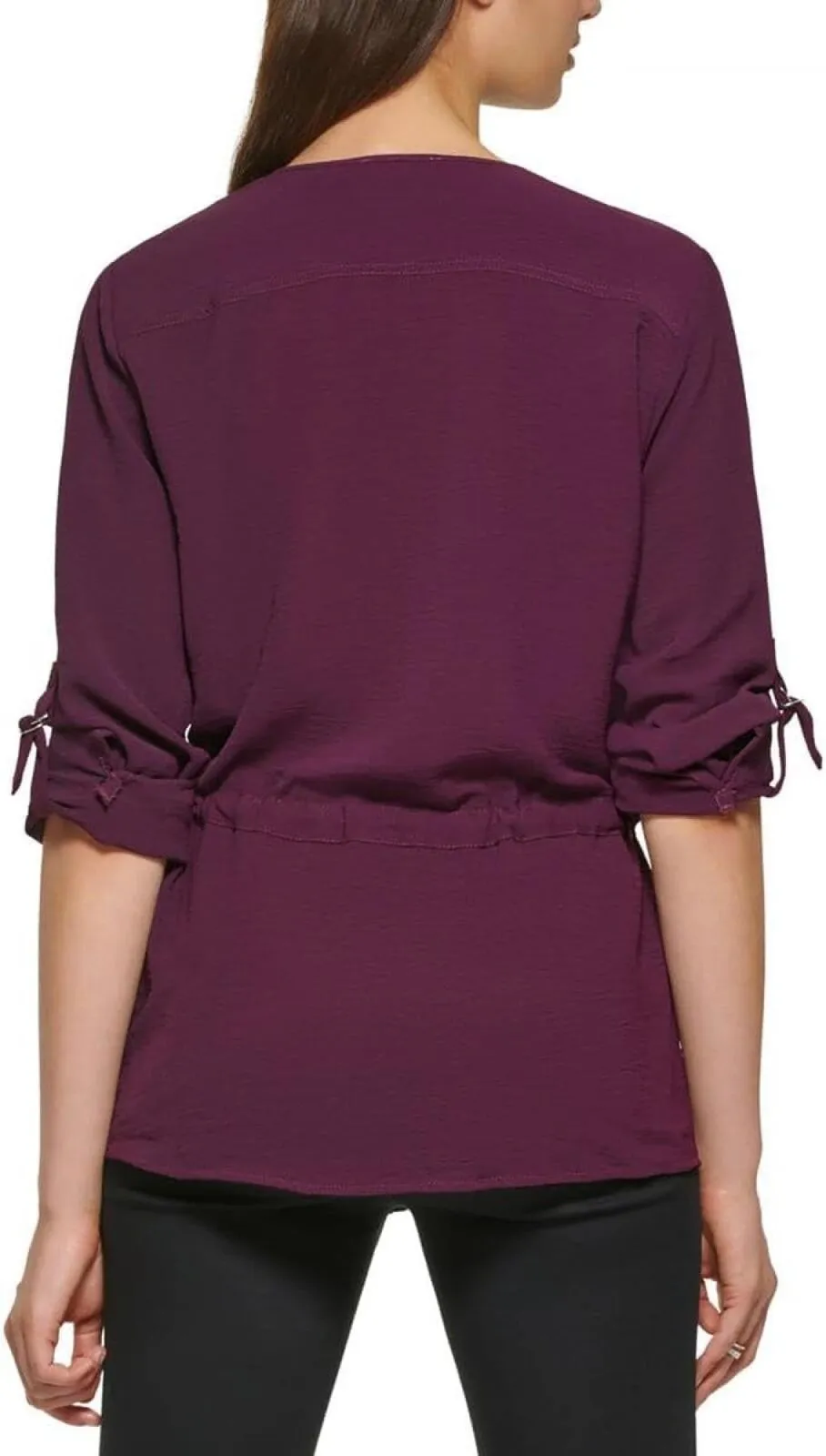 Calvin Klein Womens Roll Sleeve Blouse w/ Tie Waist M2FA8652