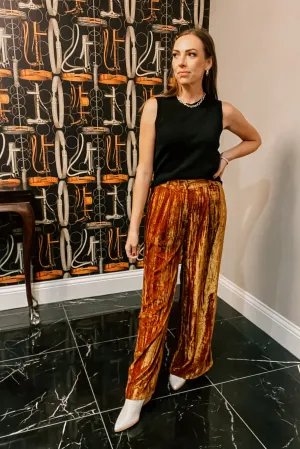 Camel Velvet Wide Pants