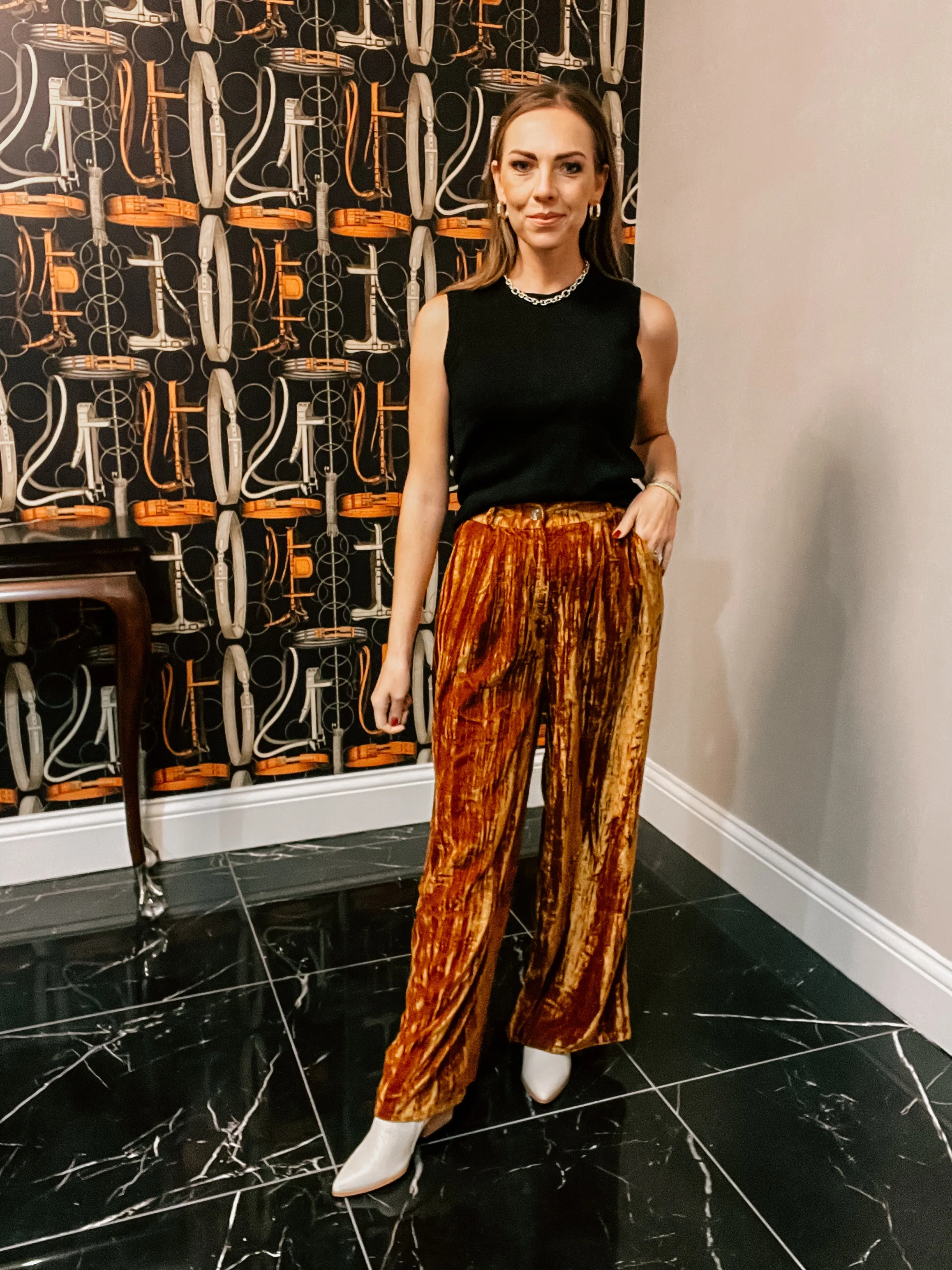 Camel Velvet Wide Pants