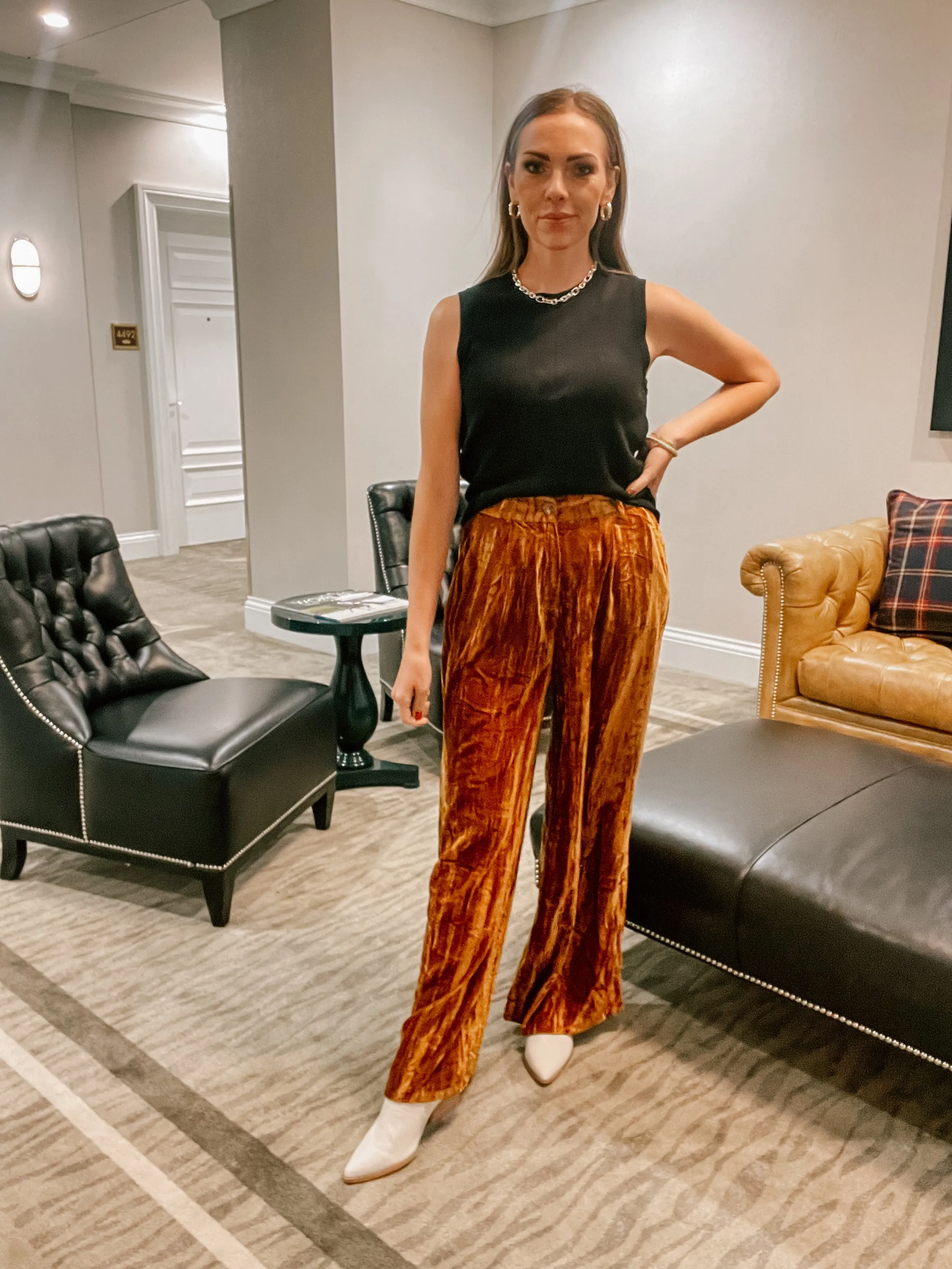 Camel Velvet Wide Pants