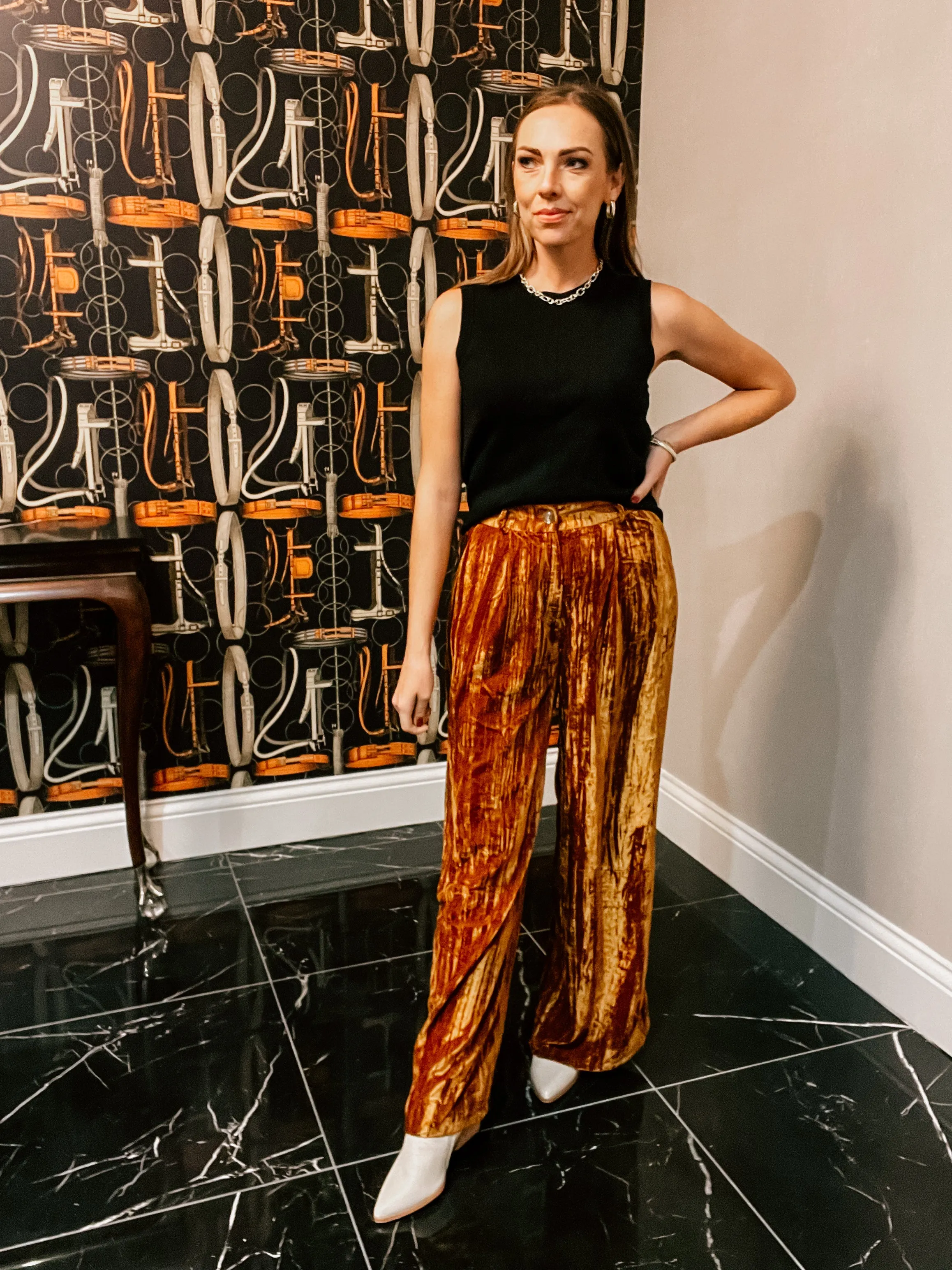 Camel Velvet Wide Pants