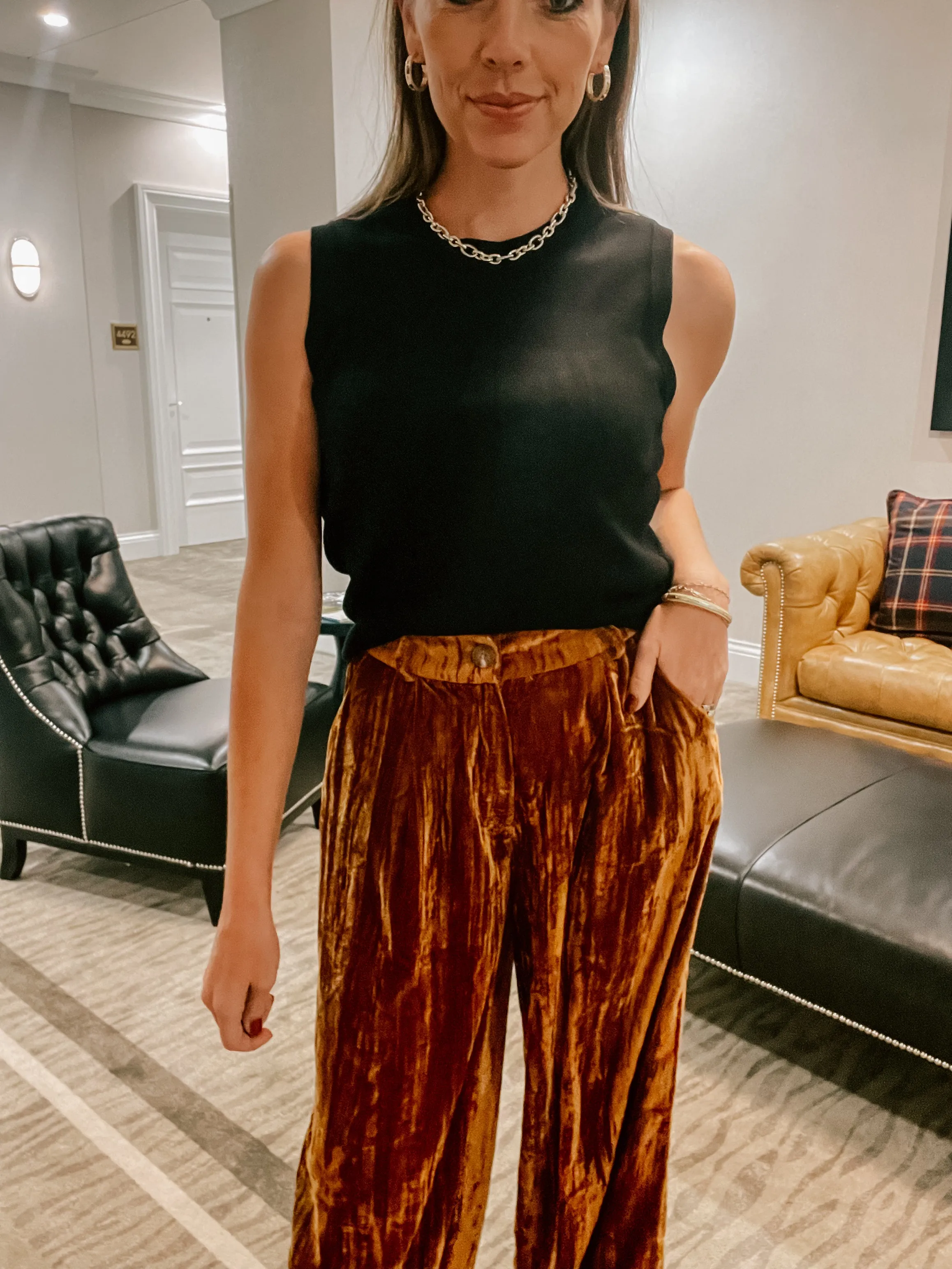 Camel Velvet Wide Pants