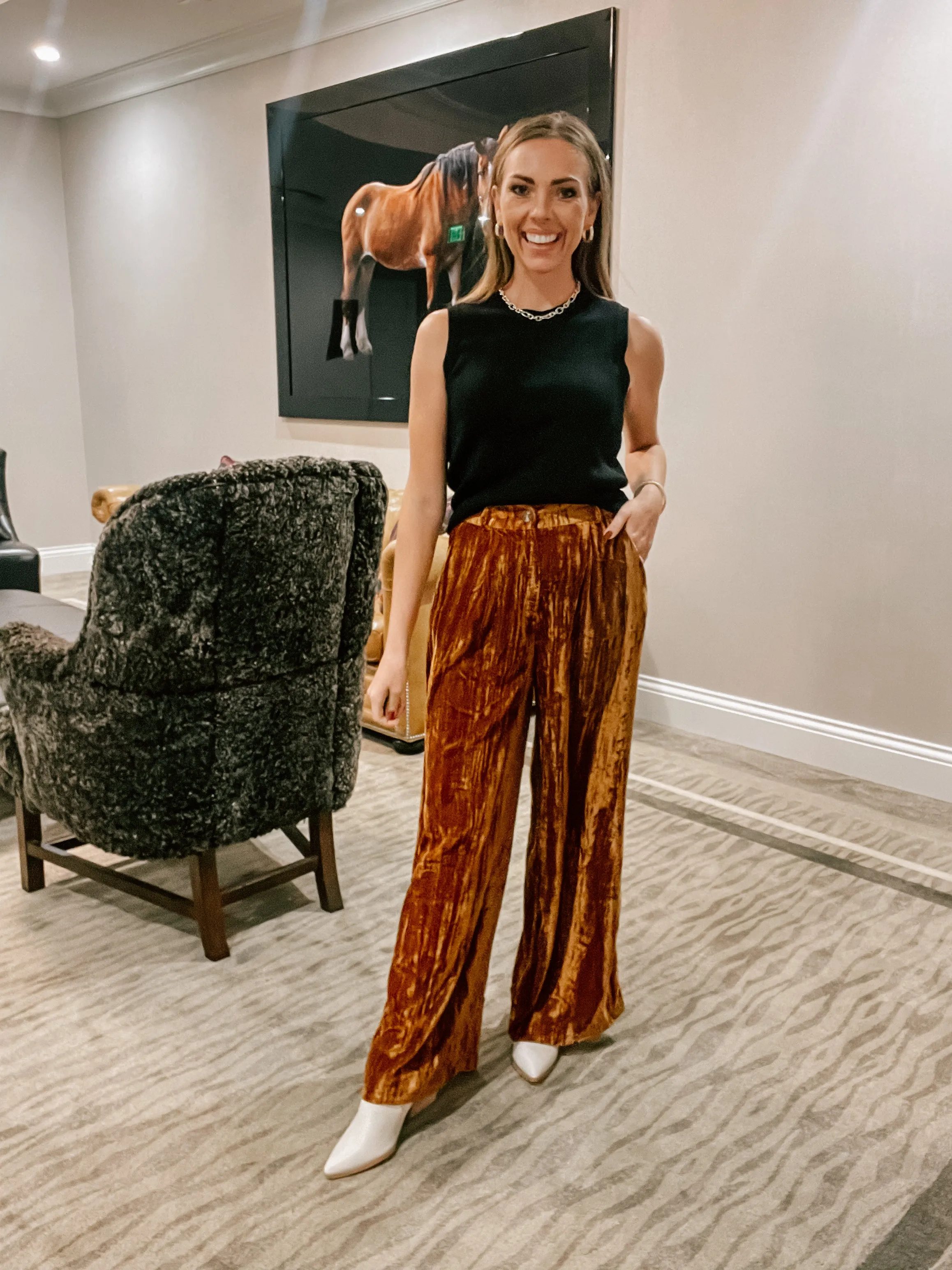 Camel Velvet Wide Pants
