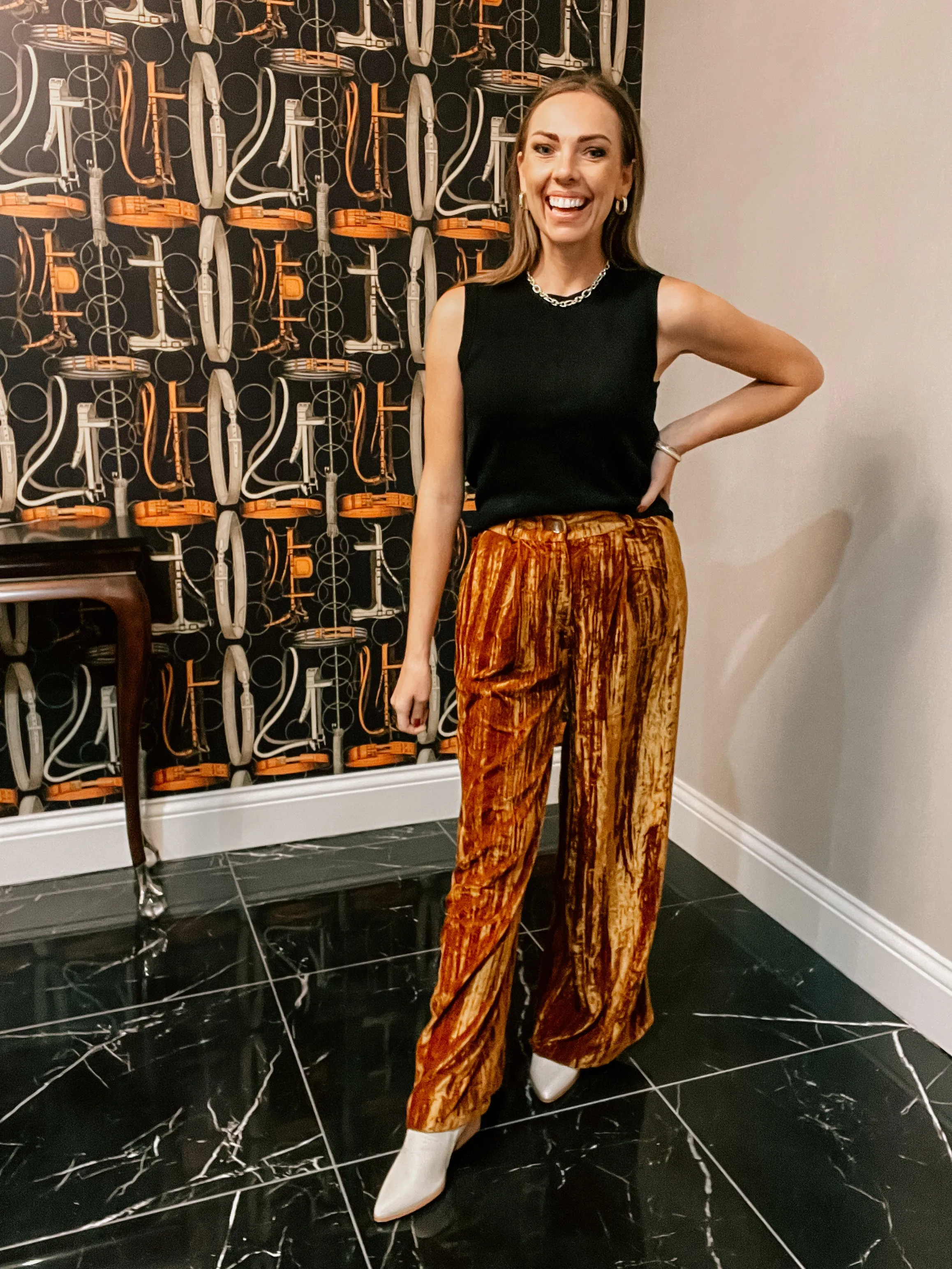 Camel Velvet Wide Pants
