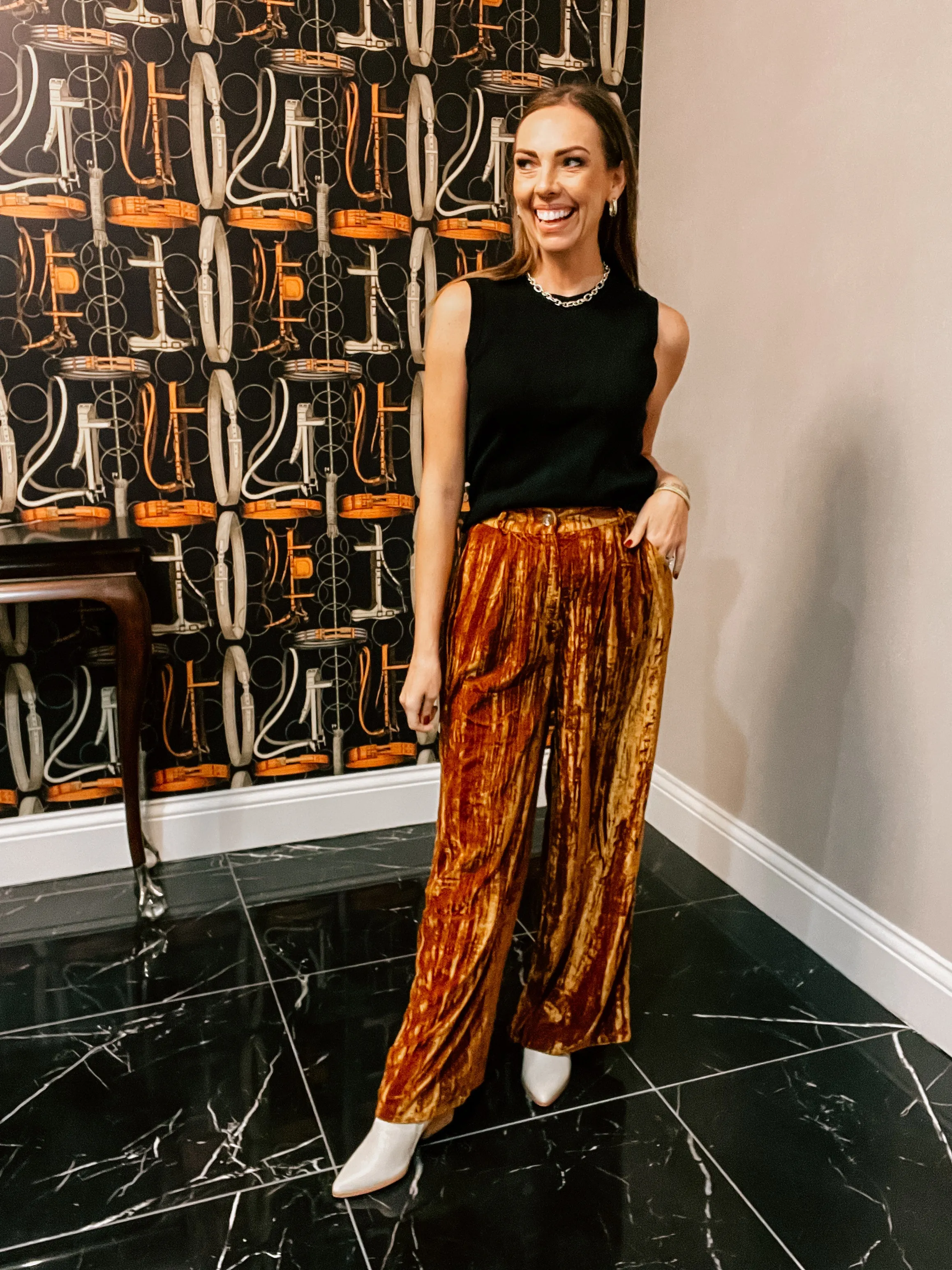 Camel Velvet Wide Pants