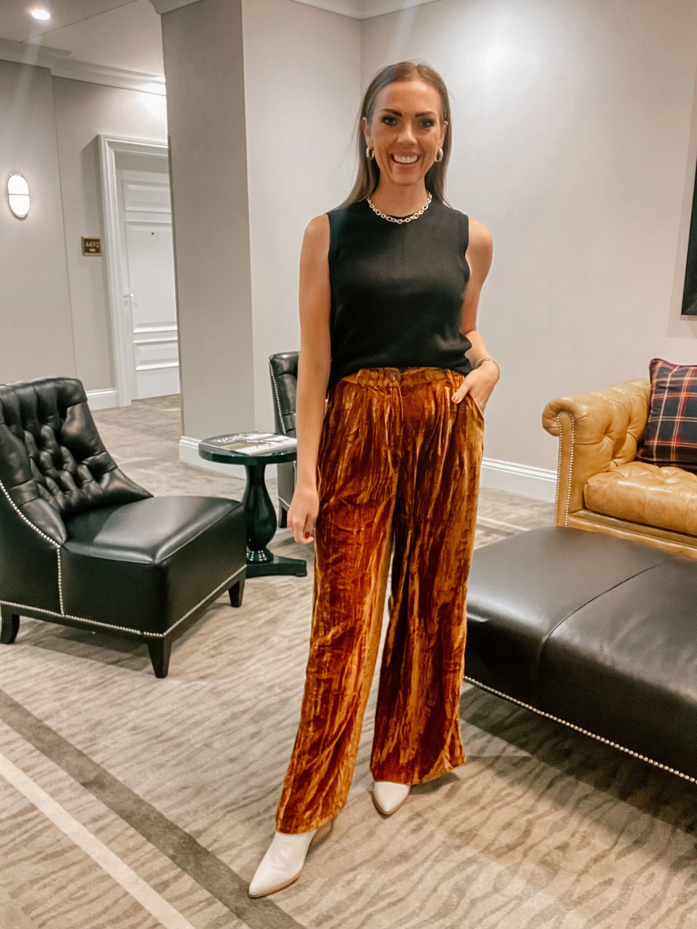 Camel Velvet Wide Pants