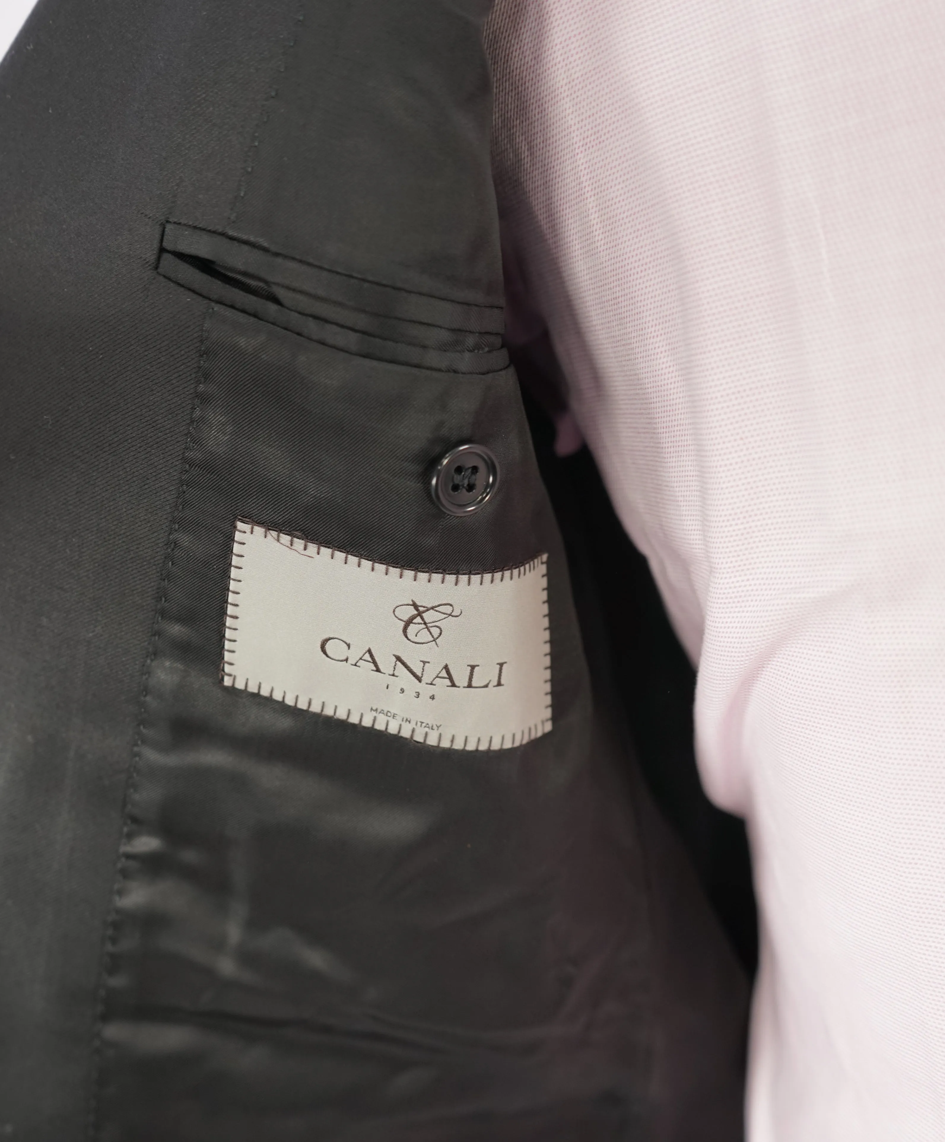CANALI - Jet Black Peak Lapel Premium Wool Suit - 40R