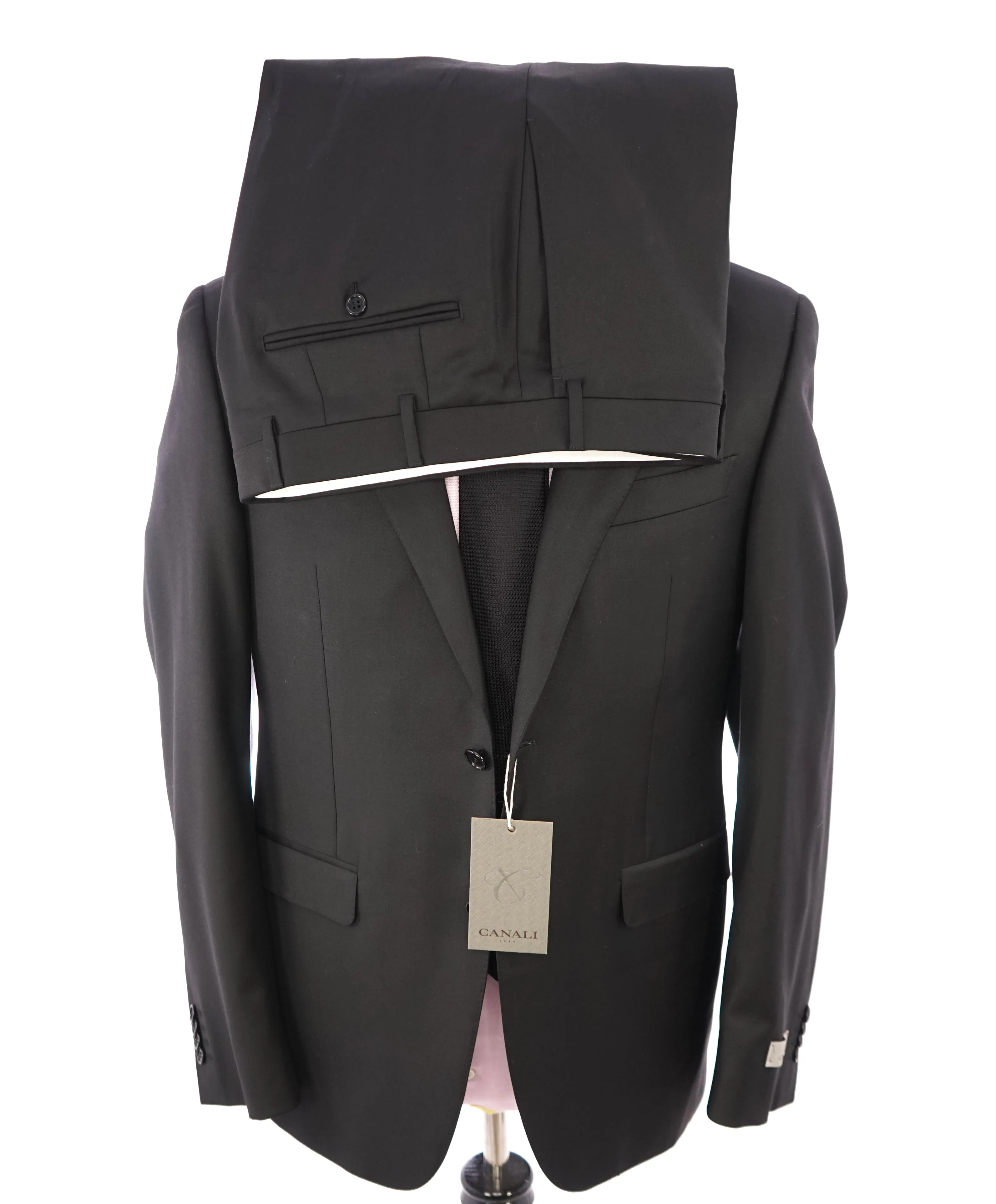CANALI - Jet Black Peak Lapel Premium Wool Suit - 40R