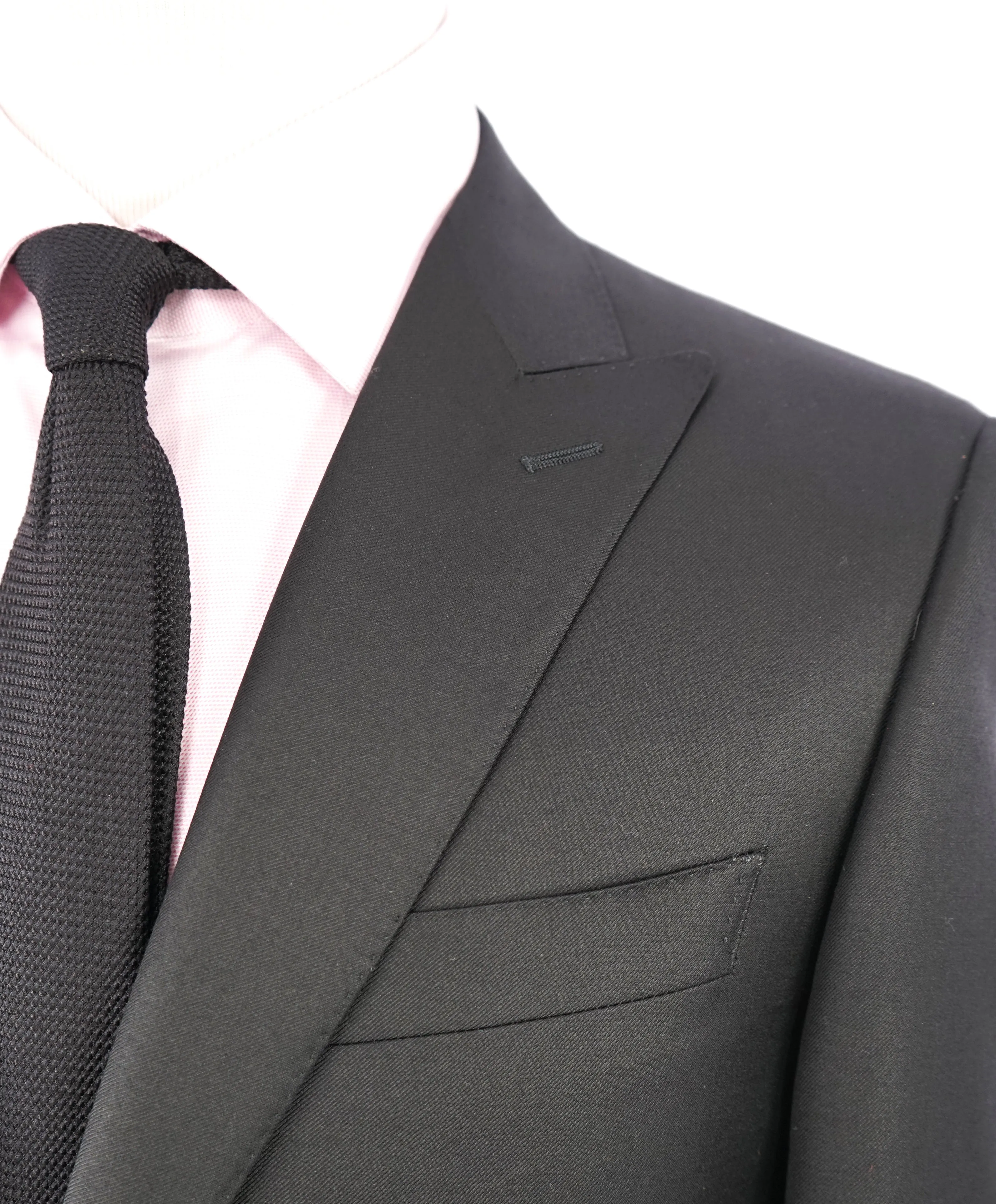 CANALI - Jet Black Peak Lapel Premium Wool Suit - 40R