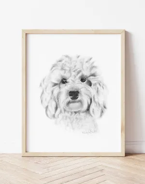 Cavapoo Puppy Pencil Drawing Print