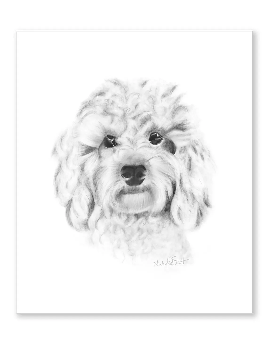 Cavapoo Puppy Pencil Drawing Print