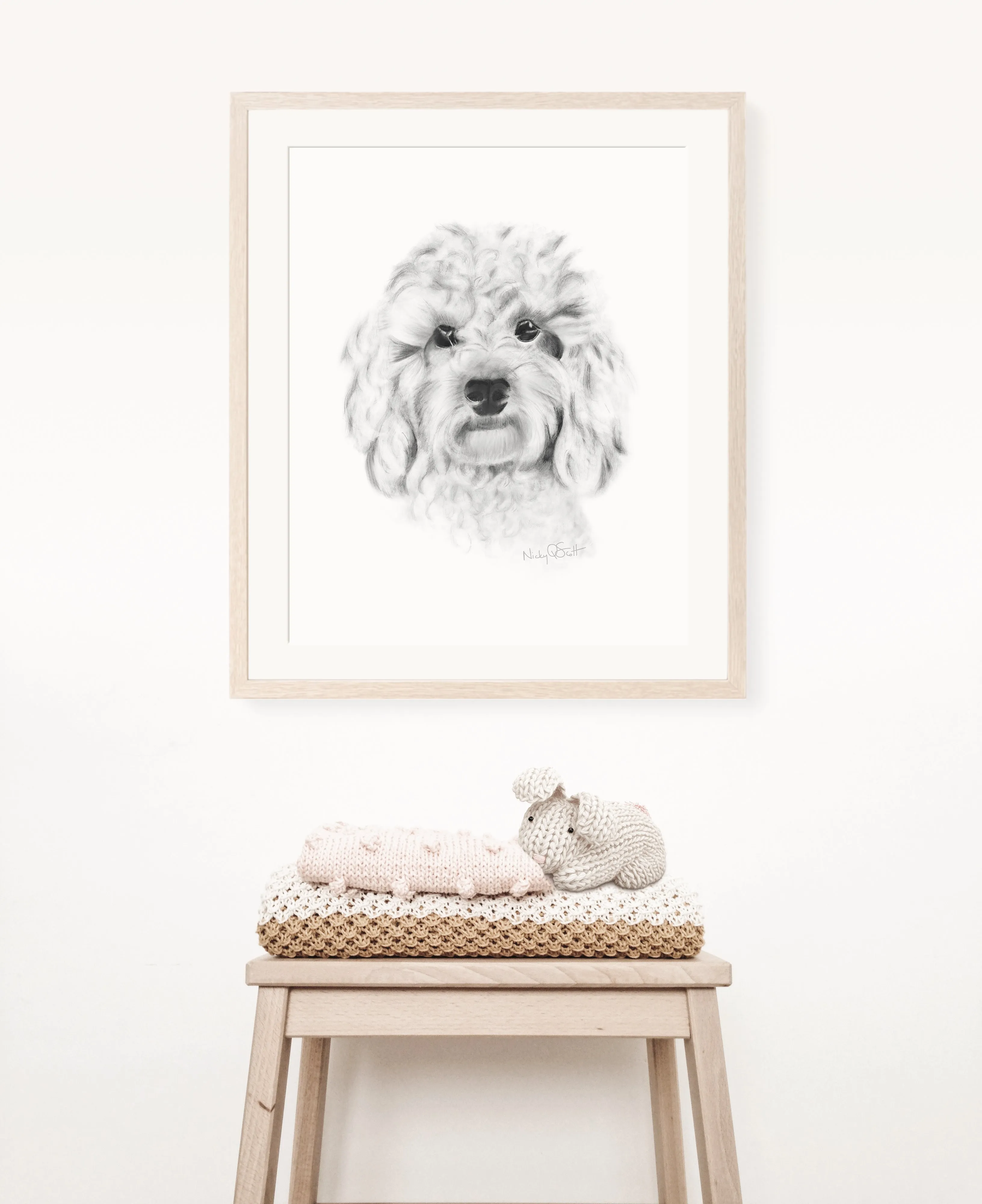 Cavapoo Puppy Pencil Drawing Print