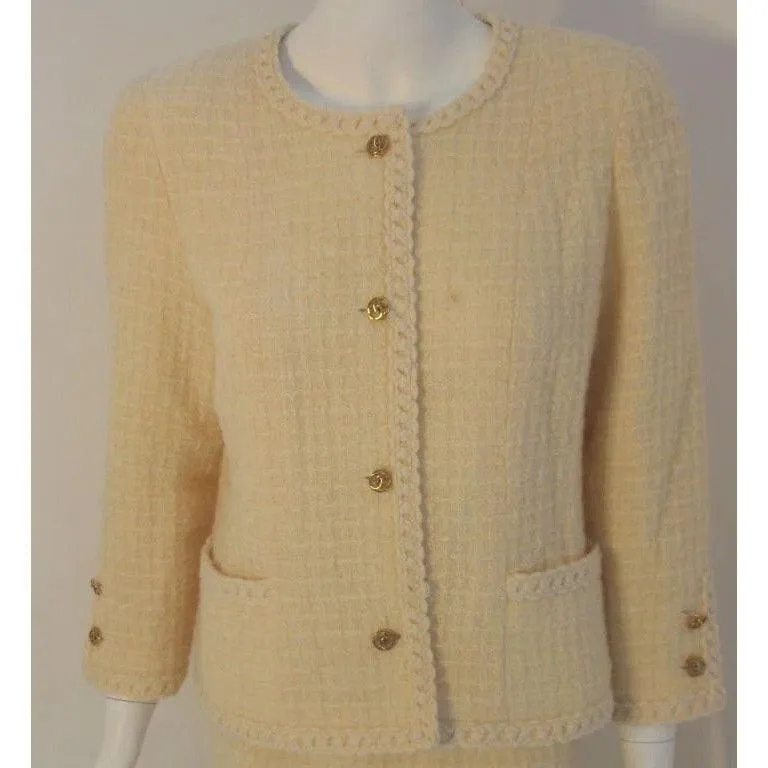 CHANEL 1980s 2 pc Cream Wool Skirt Set | Size 44